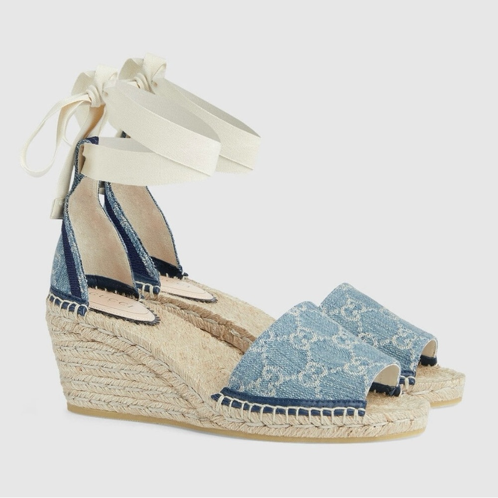 Gucci Blue Denim Espadrille Wedges /Brand New